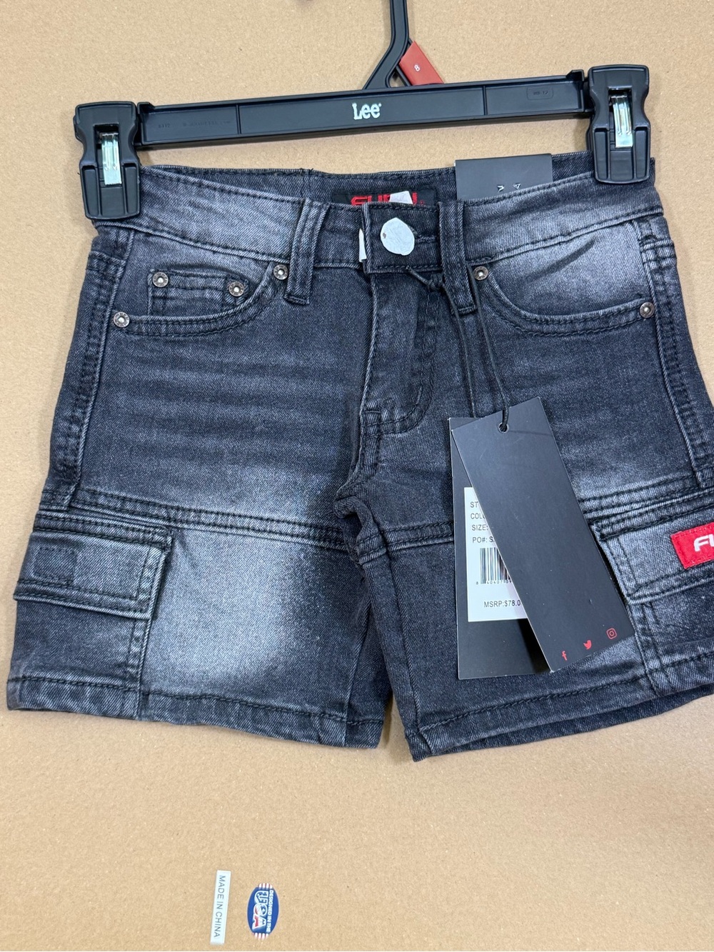 FUBU Black Washed Denim Cargo Shorts